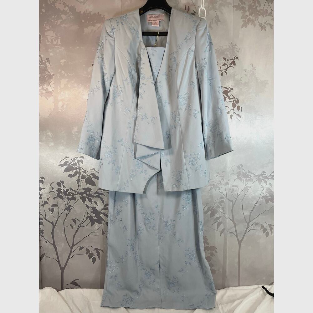 G.O.S.P.E.L. Floral Embroidered Skirt Suit Set Ice Powder Blue 18W Church Formal